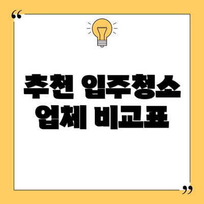 추천 입주청소 업체 비교표